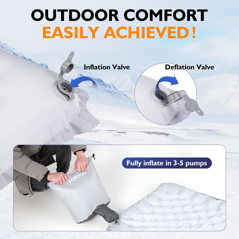 TOBTOS Camping Sleeping Pad with 9.0 R-Value, 4" Thick Inflatable