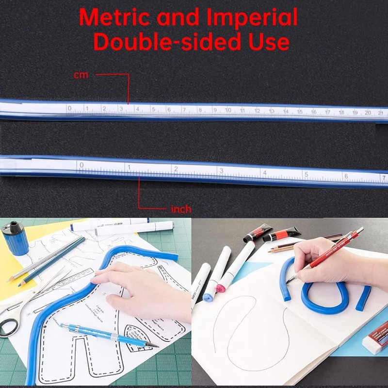 Regla Flexible Curvas Dibujo 30 cm Vinilo Plástico Azul Artesanía