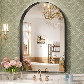 Mestikits 24" x 36" Arch Mirror for Bathroom, Black Arched Wall Mirror, Vanity Mirror Black Metal Framed, Arch Mirrors for Living Room Bedroom Entryway Fireplace Decor