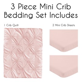 Sweet Jojo Designs Blush Pink Shabby Chic Girl Baby Mini Crib Bedding Set Infant Nursery Room Newborn Blanket Portable Pack n Play Sheets 3pc Solid Rose Elegant Ruched Diamonds Classic Princess Harper
