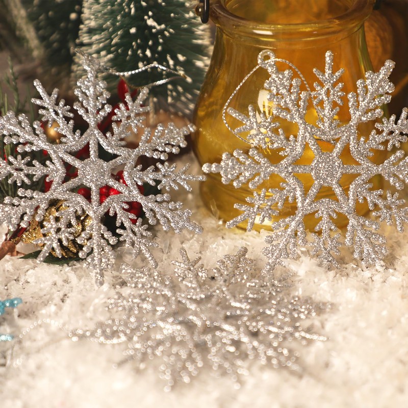 SULOLI Glitter Snowflake Hanging Decorations(Silver)