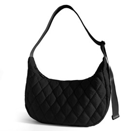 Quilted Puffer Crescent Bag Crossbody Bag for Women Carryall Handbags Lightweight Tote Bag Hobo Bag with Adjustable Strap (black)