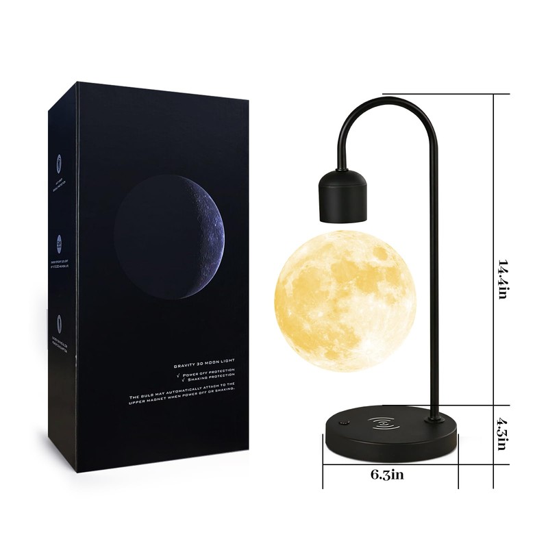DuliCube Floating Moon Lamp with 3 Color LED Lights, Magnetic