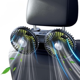 nediea Car Fan for Back Seat 2000mAh, Rear Seat Fans, Adjustable Dual Head USB Cooling Air Fan, Portable Fans for Car with 3 Speeds, Car Seat Fan, Suitable for Kids Dogs