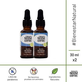 Aceite de NEEM Orgánico 100% puro sin diluir - Azadiractina - Natural Vegano Biodegradable | bienestar NEEM ERFRE (Paq de 2)
