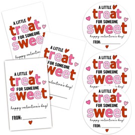 Happy Valentine's Day Sticker Set, Sweet Treat Valentine Sticker, 40 Round Label & Rectangular Name Tags Stickers, Valentines Sticker Tags for Snacks Gift Wrapping Classroom Friends- A04