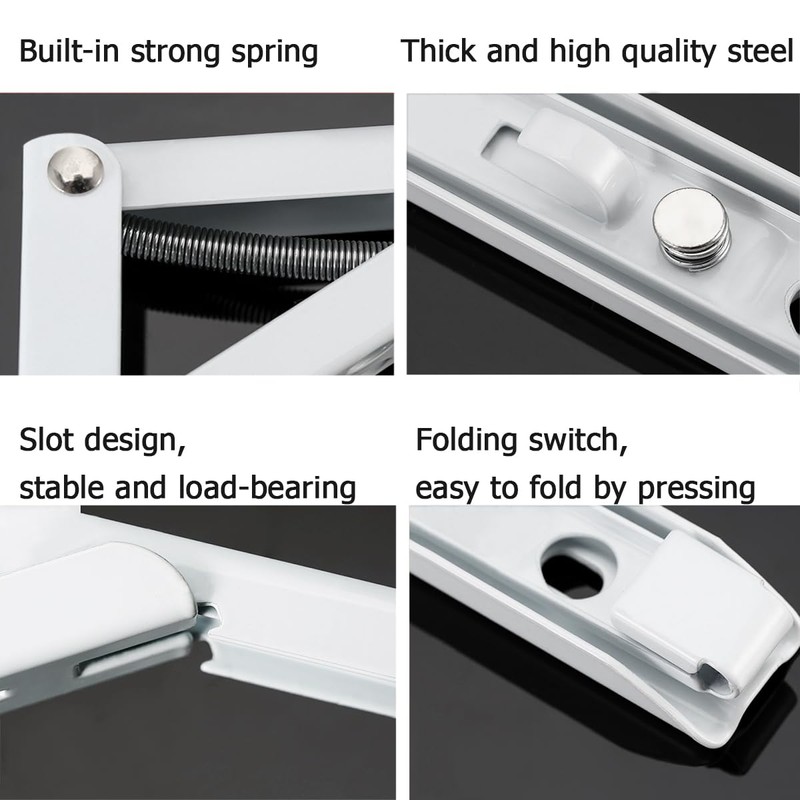 ANTEISI White Folding Shelf Bracket Hinges,12 in Floating Desk Hinge,Garage