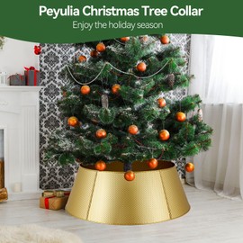 Peyulia Christmas Tree Collar, 28”,Holiday Decoration, Ring Metal Christmas Tree Skirt Decoration,Gold