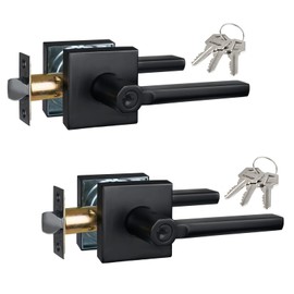 HISAFE Black Exterior Door Handle with Lock and Keys, Keyed Entry Door Lock/Door Lever for Front Door/Office, Left&Right Handed(2Pack, Keys Different) 1601-ET-2P