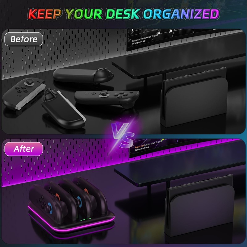 JDDWIN Switch 2 Controller Charging Dock, 4-in-1 Fast Charging Dock