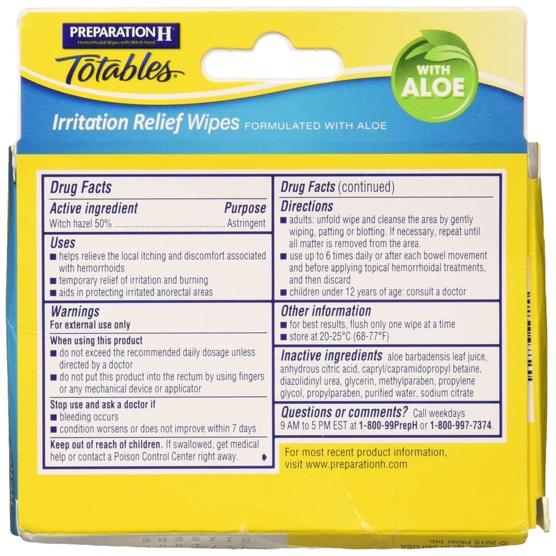 Preparation H Totables Irritation Relief Wipes 10 Each (Pack of