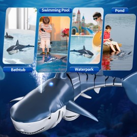 JUKUDAHU Remote Control Shark Toy for Kids Ages 3 4 5 6 7 8 9-2.4Ghz RC Electrical Shark with Light and Water Spraying, Shark for Swimming Pool Bath, Summer Water Outdoor Toy Gifts for Ages 6+ Boys