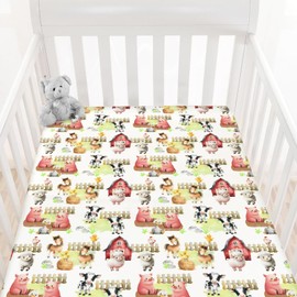 HawSkgFub Farm Animal Life Barn Fitted Standard Crib Sheet for Baby Boy Girl, Neutral Cow Horse Pig Sheep Toddler Mattress Cover, Soft Breathable Stretchy Nursery Bed Sheets Decor Kids Gift 52" x 28"