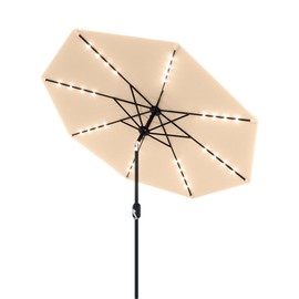 GarveeLife 9 ft Solar Patio Umbrella 32 LED Lighted Table Market Umbrella with Tilt and Crank Outdoor Umbrella for Garden, Deck, Backyard, Pool