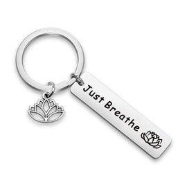 WUSUANED Just Breathe Lotus Bracelet Yoga Jewelry Inspirational Gift for Women (just Breathe Keychain)