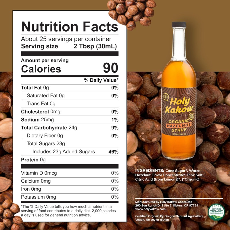 Holy Kakow Cafe Organic Hazelnut Syrup - Hazelnut Coffee Syrup,