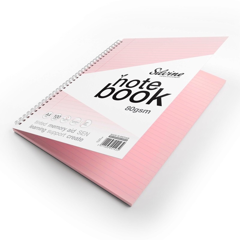 Silvine A4 Pink Paper Dyslexia Notebook - Lined with Margin