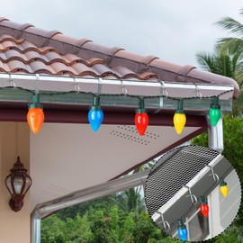 Yaocom 50 Pcs Stainless Steel Christmas Light Q-Hangers Hooks for Gutters with Mesh Leaf Gutter Guard Weatherproof Christmas Light Clip for Outdoor Lights Heavy-Duty Metal Gutter Hooks for Holiday