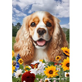 Cocker Spaniel Buff/White - Best of Breed Summer Fields Garden Flag 12" x 17"