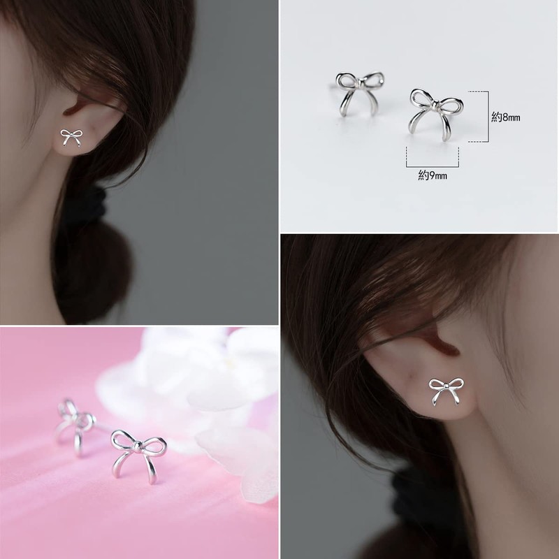 Richight Sterling Silver Simple Small Ribbon Earrings Silver 925 Women's