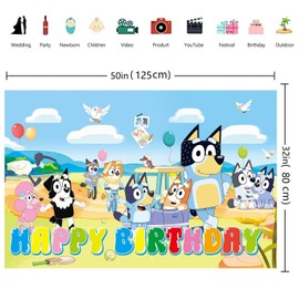 Happy Birthday Backdrop for blueys Party Decorations Photo Backgroud for blueys Birthday Party Supplies, Girls Boys Kids Happy Birthday Banners 50x32 inch