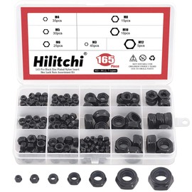 Hilitchi 165-Pcs Black Zinc Plated Nylon Insert Hex Lock Nuts Assortment Kit