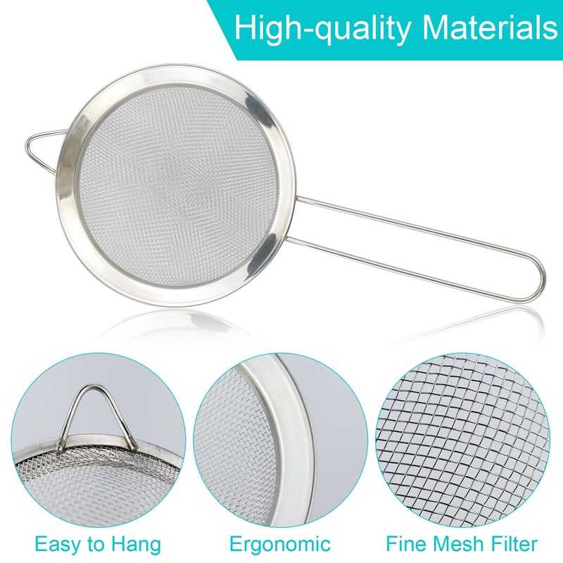 3 Pcs Small Stainless Steel Fine Mesh Strainers with Kitchen