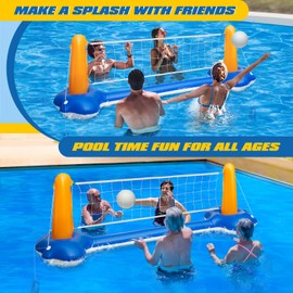 KIDDITOY Pool Volleyball Net, Pool Volleyball Set for Inground with Water Ball and Ball Pump, 2025 Swimming Pool Games for Adults, Perfect for Floating Pool Party Toys Games (115" x30’’x38’’)
