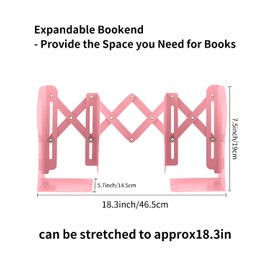MSDADA Adjustable Bookends, Bookends for Heavy Book, Expandable Book Organizer for Office, School, Libraries, Extends up to 19 inches (Pink)