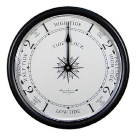 West & Company Black Tide Clock with Protective Lens and Classic Nautical Themed dial - 9 1/2" Nautical Beach Décor