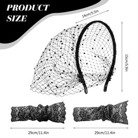 Black Veil Black Zhongshuang Black Veil Fascinators Black Mesh Veil Headband Comes with 1 Pair of Black Sleeves Vintage 1920s Mesh Headpiece with Diamonds for Party Dance Wedding