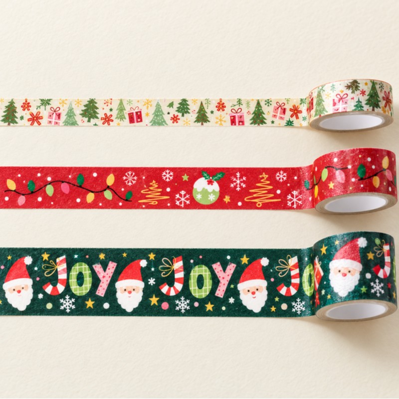 Christmas Masking Tape 12-Design Set, Gift Wrapping Journaling Decoration Deco