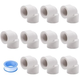 YGHSZ 12Pack 1/2" Double Female Thread 90 Degree PVC Elbow Pipe Fitting Connector SCH40 with Waterproof Tape, 1/2Inch Female to Threaded 90 Degree Elbow PVC Corner Adapter Pipe Fitting ﻿