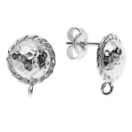 Dreambell 2 pcs .925 Sterling Silver Round Hammered Shield Stud Earring Loop Post 9.5mm with Ear Nut/Clutches/Findings/Bright