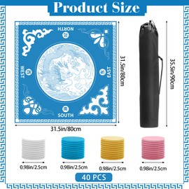 Solaradgy Mahjong Mat for Table, 31.5 x 31.5 Inch Waterproof Diatom Mud Mahjong Table Mat with 40 Score Chips, Traditional Chinese Dragon Design for Home and Outdoor Play