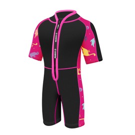 Chriffer Kids Wetsuit Shorty Wet Suit for Girls Boys Front Zip 2mm Neoprene Thermal Short Sleeves for Toddler/Kid/Youth/Teens Keep Warm for Diving Surfing Swimming Water Sports, Pink, Large