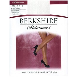 Berkshire Women's Plus-Size Queen Shimmers Ultra Sheer Control Top Pantyhose 4412,White,3X-4X