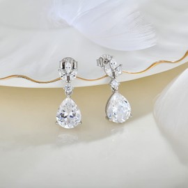 FATACI Women Earrings 925 Sterling Silver Leaf Teardop Dangle & Drop Earrings with 5A Cubic Zirconia for Mom Mother Wife Daughter Grandma Jewelry Gifts