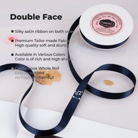 VATIN Double Face Deep Navy Blue Satin Ribbon 1/2" Continuous 50 Yards,Navy Blue Polyester Fabric Ribbon use for Bows Bouquet, Gift Wrapping, Floral Arrangement Wedding Decoration