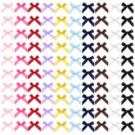 Kifmurase 100Pcs Mini Hair Bows for Women Girls, Pink Ribbon Bowknots Hairclips Black Satin Bow Hair Clips Barrettes Metal Pins Multi Colored Y2K Accessories for Stage Concert Christmas Ballet