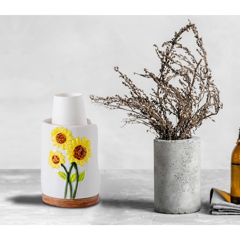 GABROC Sunflower Bathroom Cup Dispenser 3 Oz Ceramic Bathroom Cup