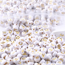 1000pcs White Mixed Round Acrylic Alphabet Beads 4x7mm Gold Letter A-Z Beads for Jewelry Making DIY Bracelets Necklaces Key Chains