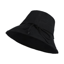 Qchomee Ladies Foldable Shapeable Brim Sun Hat UPF 50+ Bucket Cap Wide Brim Beach Sunhat Travel Holiday Camping Gardening Walking Sun Protection Cap Adjustable Chin Strap Hat Black