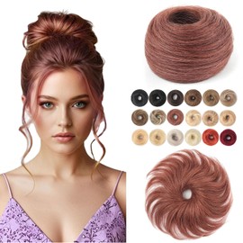 Fullart Human Hair Bun Piece #33 Dark Auburn 1 Count Tousled Stretchy Tousled Smooth Stretchy Fluffy Donut Updo Rubber Messy Bun with Elastic Band