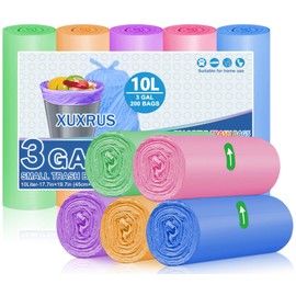 XUXRUS 200 Stück kleine Müllbeutel, Müllbeutel, 10 Liter, 45 x 50 cm, auslaufsicher, geruchlos, ultraresistent für Küche, Wohnzimmer, Büro (bunt)