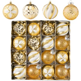 16Pcs Christmas Ball Ornaments Set, 3.15" Shatterproof Christmas Ornaments, Luxury Glitter Hanging Ornaments for Christmas Tree, Xmas Holiday, Party, Wedding (Gold)