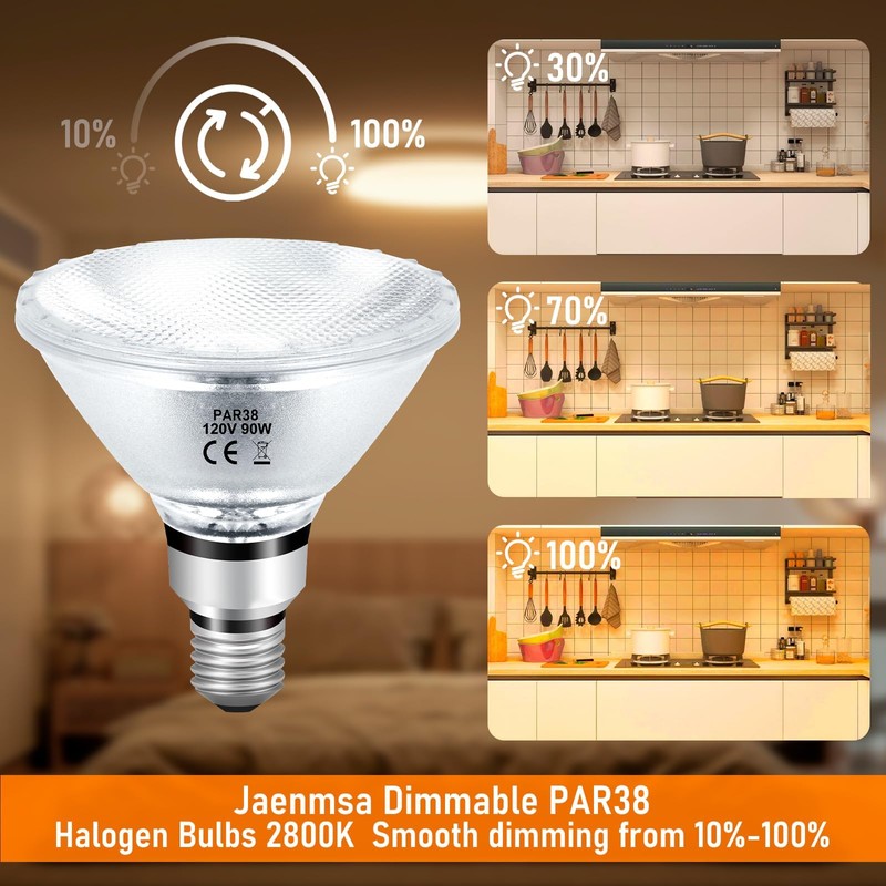 Jaenmsa PAR38 Halogen Flood Light Bulbs 90W 120V, 4Pcs Halogen