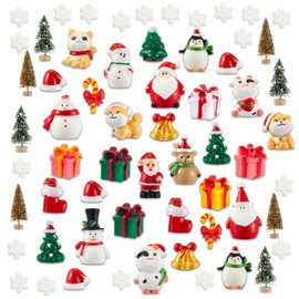 Sawysine 64 Pcs Christmas Miniatures Figurines Santa Xmas Garden Miniature Ornaments Kit Snowman Fairy Resin Ornaments Pine Tree for Garden Accessories(Christmas Animals)