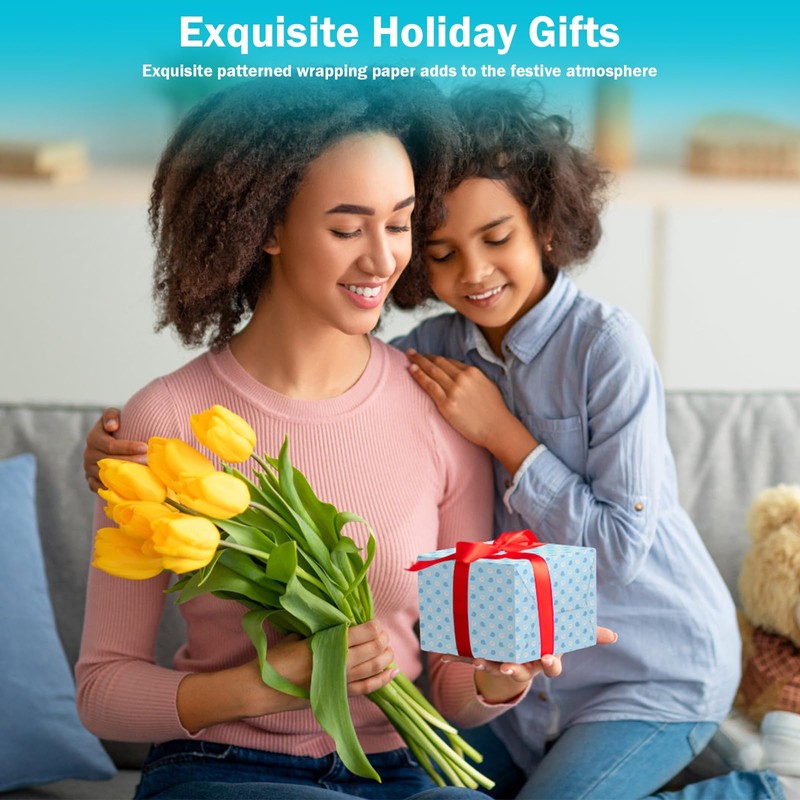 GAOHUI Nautical Blue Wrapping Paper, Girls Boys Birthday Wrapping Paper