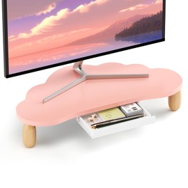 AFOOYO Monitor Stand Riser,Cloud-Shaped Sturdy Wood Computer Monitor Riser Wirh Drawer, Monitor Stand Riser, Multi-Purpose Desktop Organizer Riser for Computer,Laptop,Printer,TV,Pink